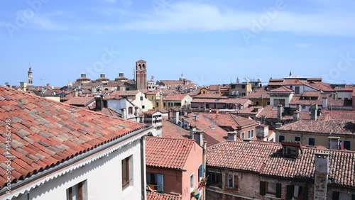 Top view of venetian rooftops. Old buildings in Venice, Italy.