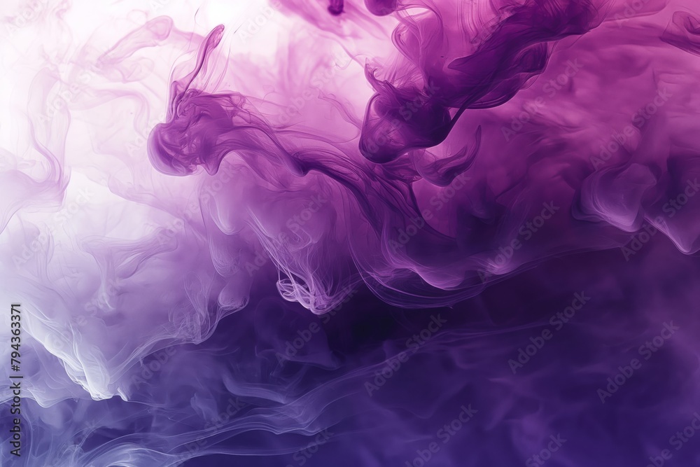 Enchanting abstract background with smoke-like ink clouds in gradients of purple