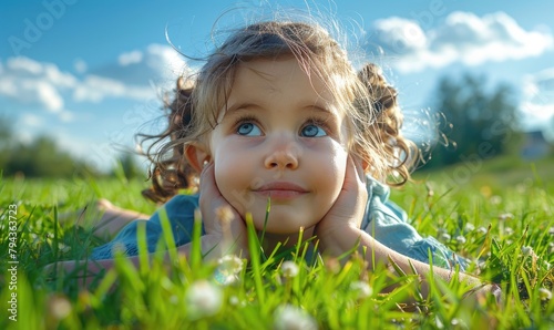 A little girl laying on the...