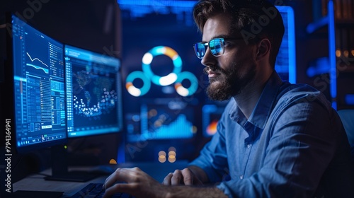 portrait of male analyst at computer in office