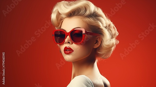 Retro stylefashion woman wearing trendy sunglasses. Pin up girl. photo