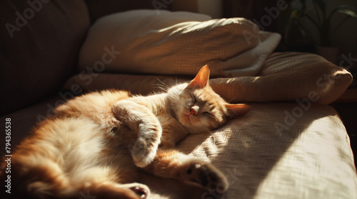 Contented Cat Basking in Sunlight (ID: 794365538)