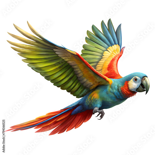 flying parrot on a white background PNG. AI GENERATED © SekhSadi
