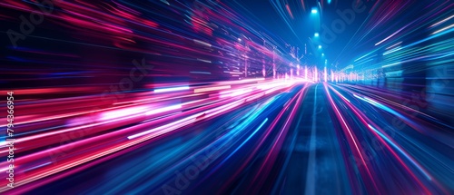 Dynamic Light Trails with Vibrant Colors, High-Speed Background