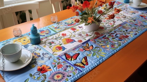 small table styled summer tablerunner. photo