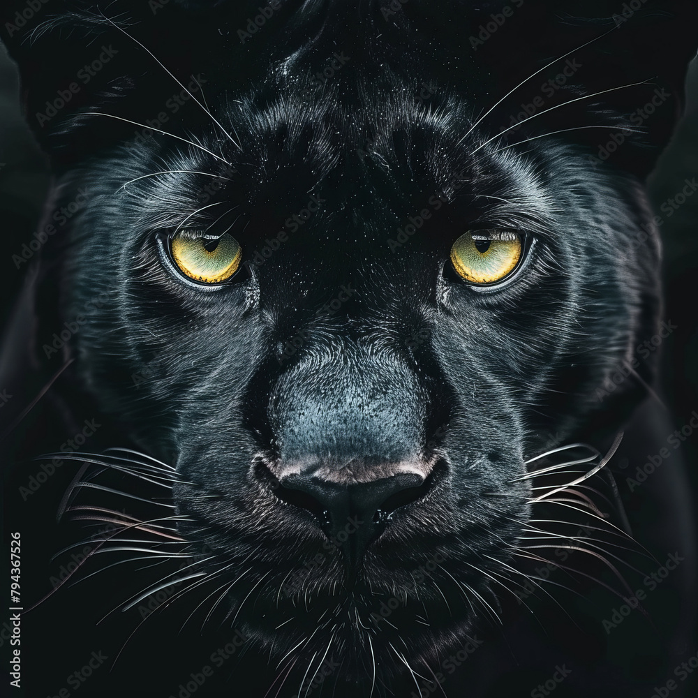 Black panther on a black background. A symbol of luxury and elitism, strength and beauty.