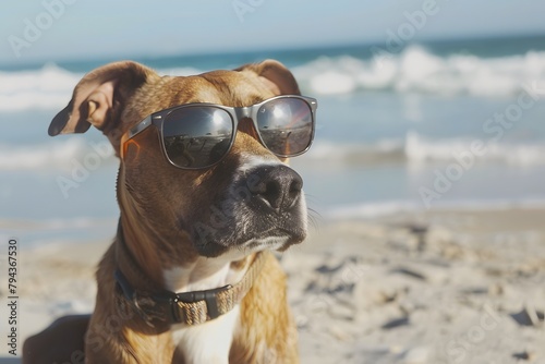 dog with sunglasses enjoying the day on the beach, vacation or holiday summer concept © Felippe Lopes