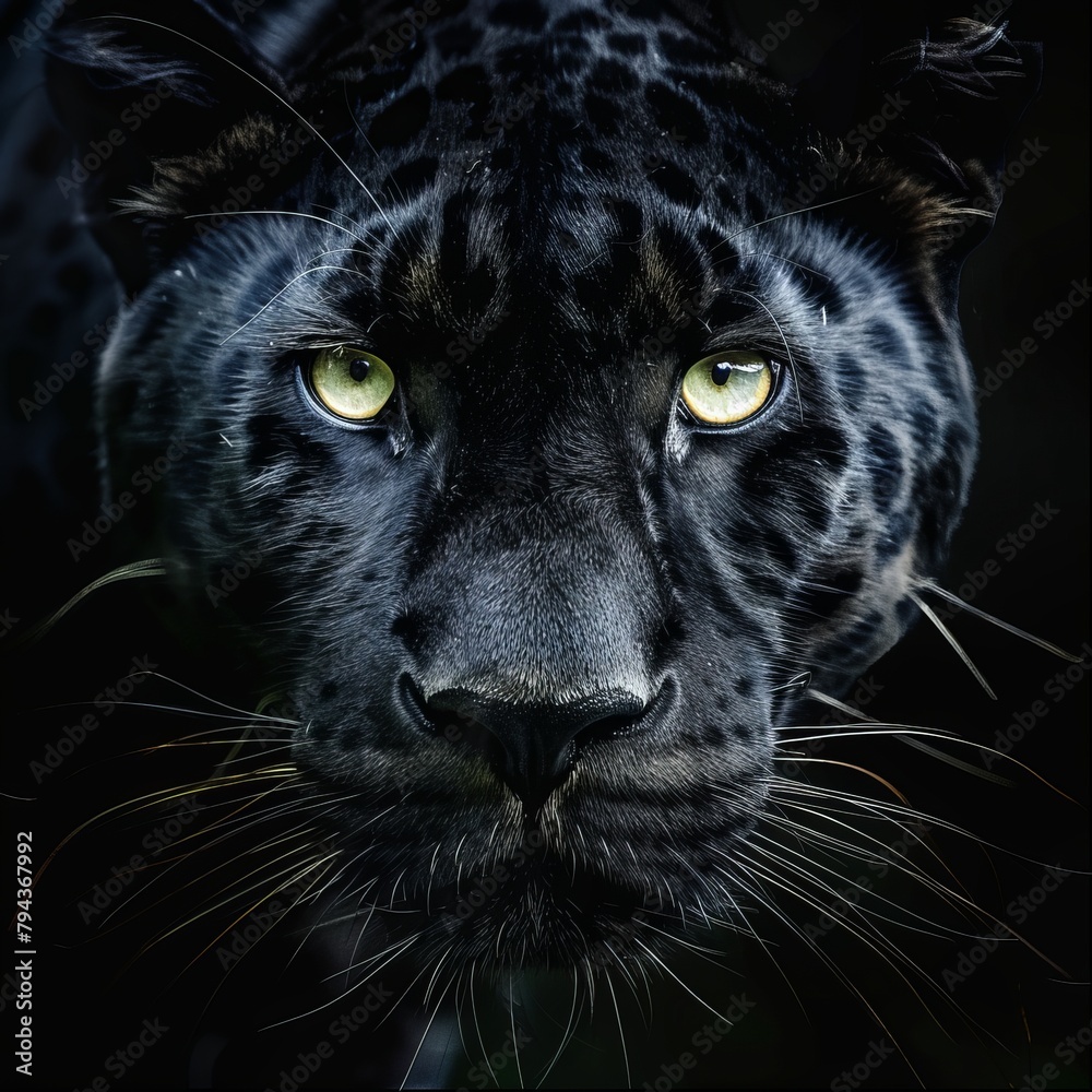 Black panther on a black background. A symbol of luxury and elitism, strength and beauty.