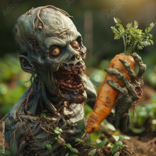 The vegetarian zombie started a garden, not for survival, but for the thrill of hunting carrots photo