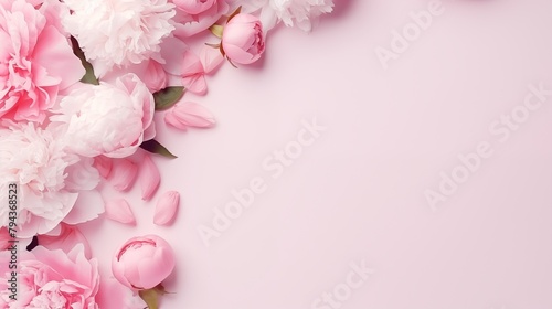 summer card with flowers. banner with peonies, woman's day, 8 march, Easter, mother's day, birthday card, anniversary, copy space.