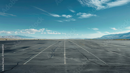 A large empty parking lot with a clear blue sky above © Art AI Gallery