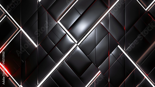 abstract background with grid ans neon lights, black, red and white