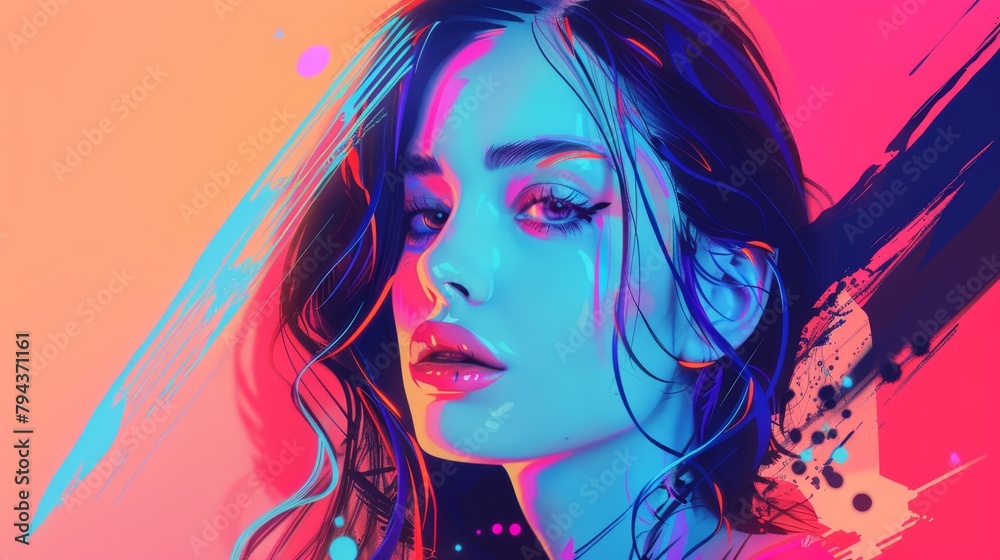 Abstract and modern art of a hot babe in a cute style AI generated illustration Abstract and modern art of a hot babe in a cute style AI generated illustration