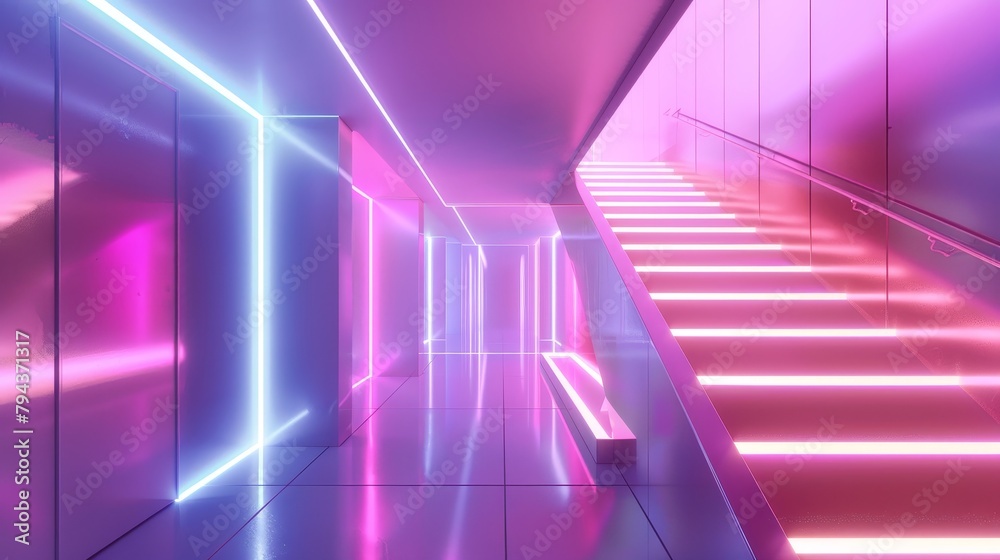 Abstract architectural render with neon lights AI generated illustration Abstract architectural render with neon lights AI generated illustration