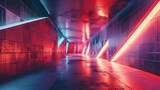 Abstract architectural render with neon lights   AI generated illustration