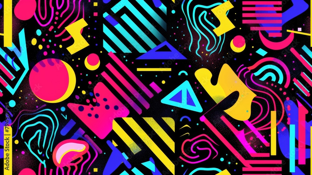 Fototapeta premium Abstract geometric patterns in vibrant neon colors AI generated illustration