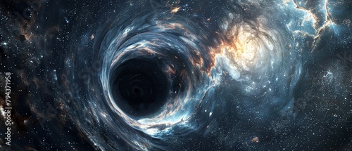 Black hole in space energy from the planets. World tearing universe images as background. 