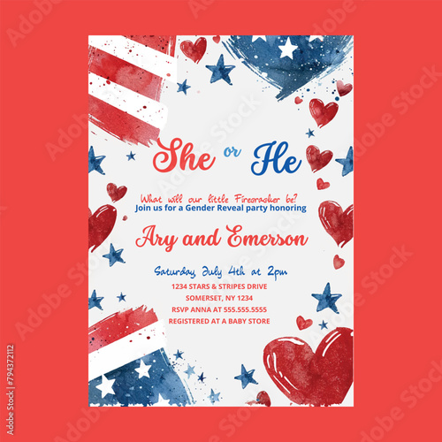 July 4th Gender Reveal Invitation