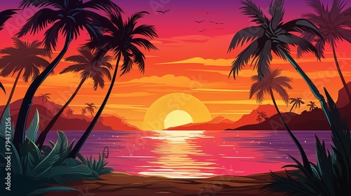 Summer tropical background. Illustration. © hamad