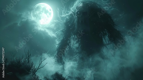 Aswang,a Shape-Shifting Vampire-Like Creature Prowling Through a Misty,Moonlit Forest photo