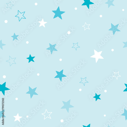 Seamless pattern with stars. Vector illustration on blue background. It can be used for wallpapers, wrapping, cards, patterns for clothes.