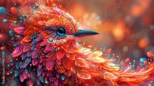 Captivating Digital of Mythical Celestial Bird-like Creature Kinnara in Vibrant,Ornamental Design