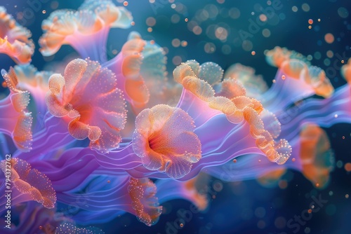 Captivating Microscopic Plankton in Iridescent Underwater Serenity photo