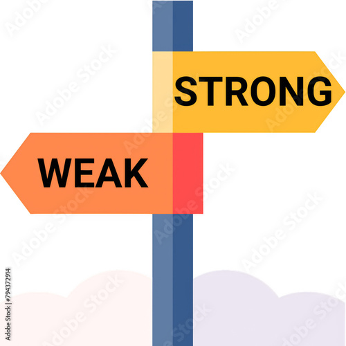 Weak, Strong - signpost with two arrows, isolated on transparent background, png. Concept of direction, choice, decision, opposite, options, guidance, fitness, strength development, sport, education. © InfinityHeart Studio
