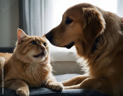 cat and dog sitting on a couch together