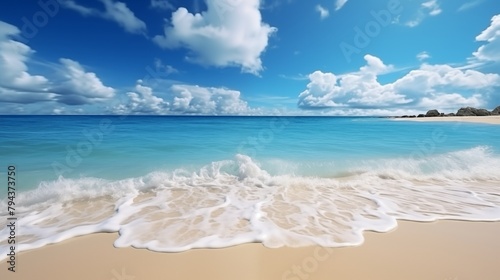 Summer vacation, tropical beach with blue sky and sea for relaxation, panoramic beach background, summer holiday with beautiful nature sand, sunlight, ocean water. © hamad
