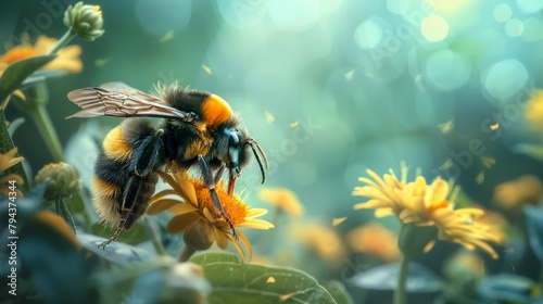 bee on flower, garden wildlife insect working 
