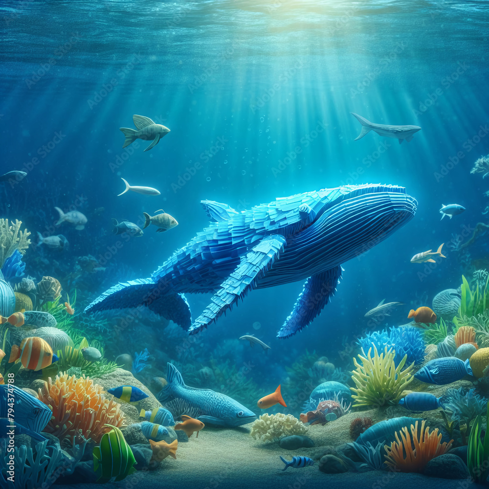 Fototapeta premium paper whale