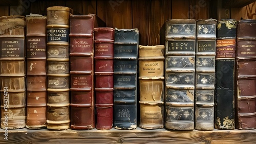 Old law library shelves stacked with antique leatherbound books. Concept Antique Books, Law Library, Leatherbound Books, Vintage Shelves, Legal History photo