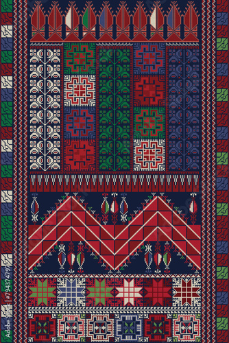 Traditional Palestinian Tatreez, seamless pattern vector template 