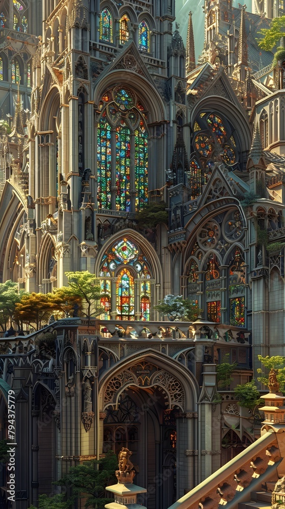 Breathtaking Gothic Cathedral Interior with Ornate Architectural Detailing and Vibrant Stained Glass