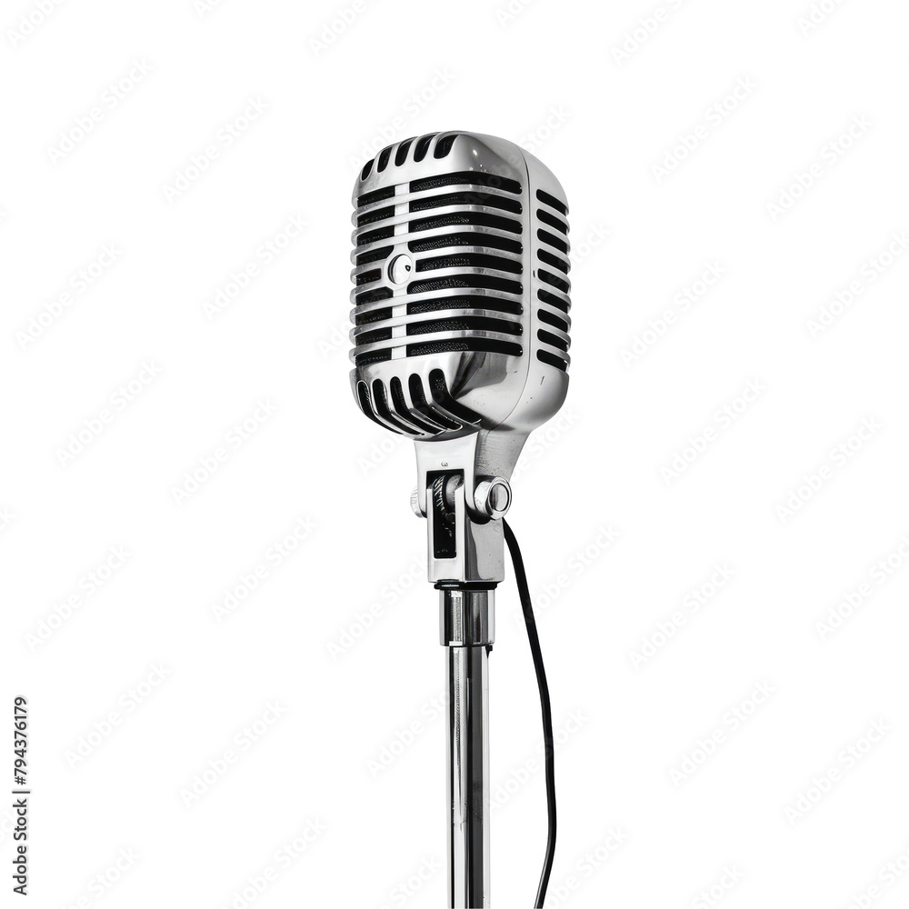 A microphone set against a pristine transparent background standing out beautifully on a clear transparent background