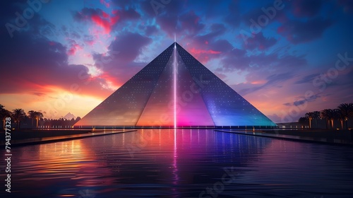 Captivating Pyramids of the Future Shimmering in Vibrant Hues under the Starry Night Sky