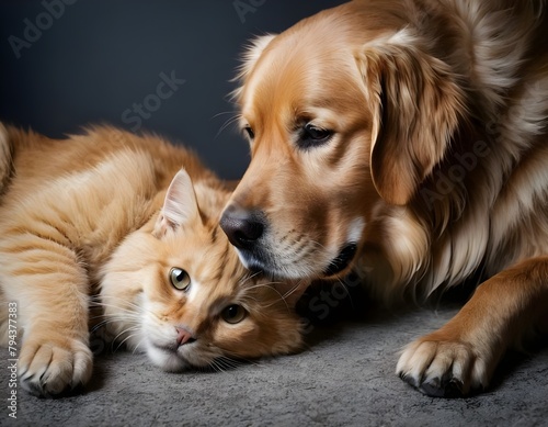cat and dog laying on the floor together