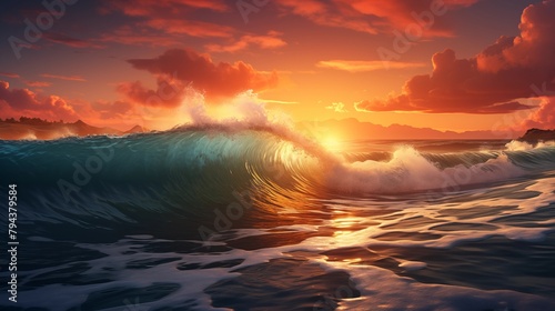 sunset over the beach sea wave. © hamad