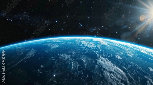 A captivating view of planet Earth from space  showcasing the vibrant blue oceans and swirling white clouds against the darkness of space