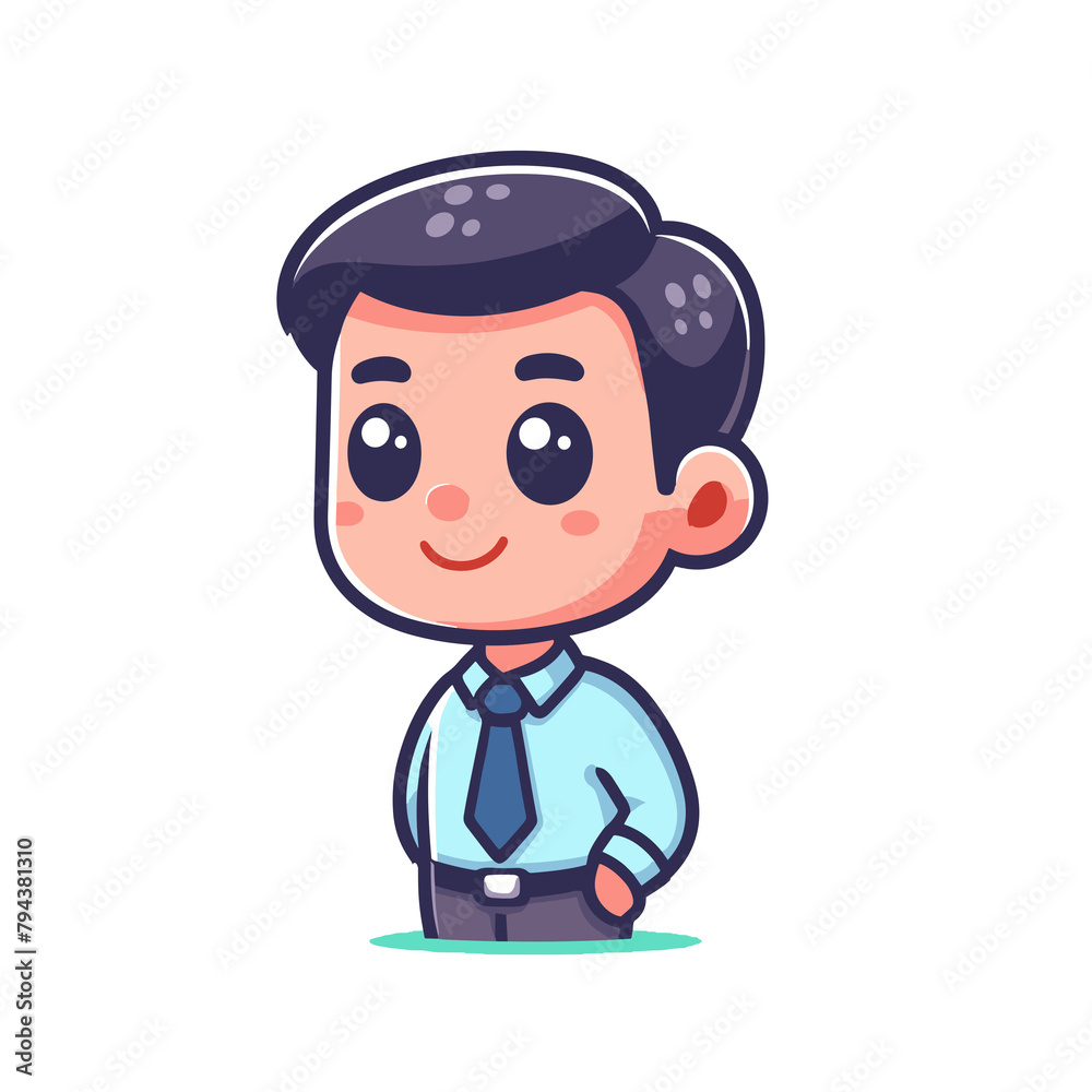 Confident Cartoon Young Businessman, Professional Attire, Isolated with Copy Space