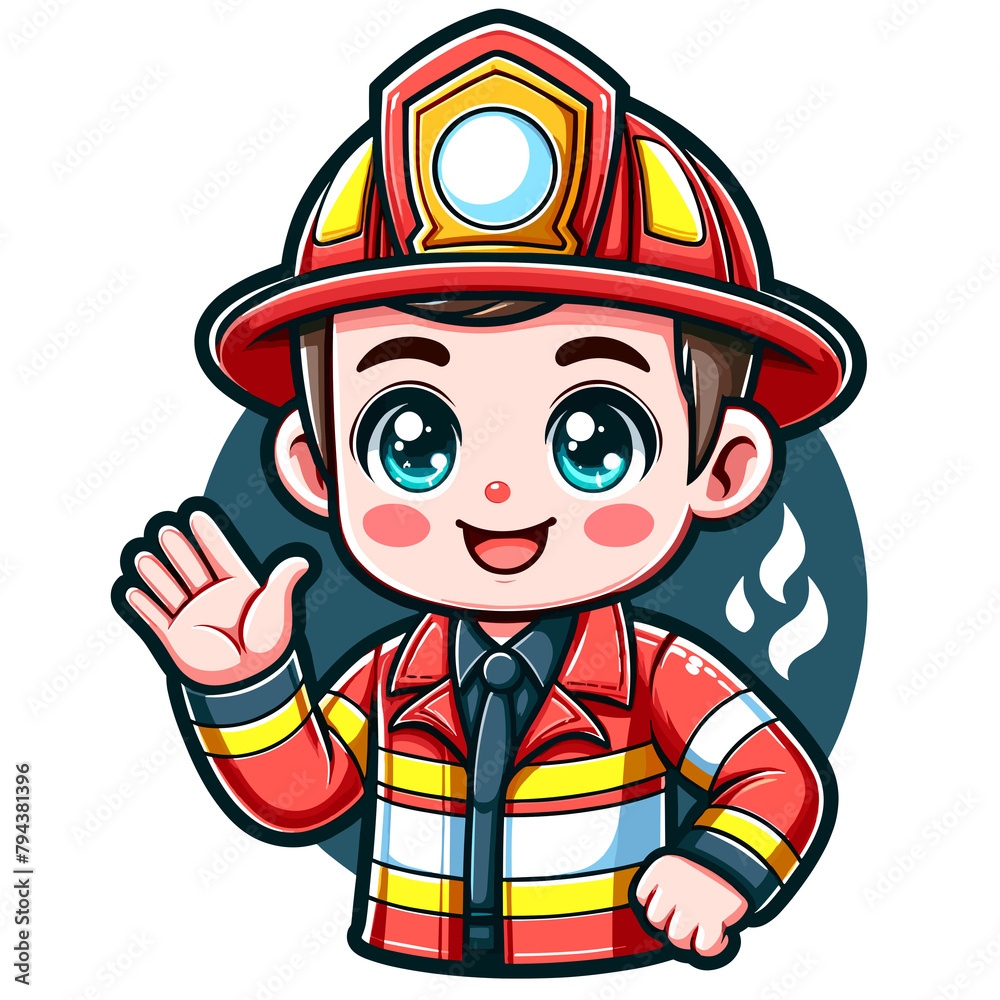 Cartoon Firefighter Waving, Fire Safety Awareness Cartoon Firefighter Waving, Fire Safety Awareness