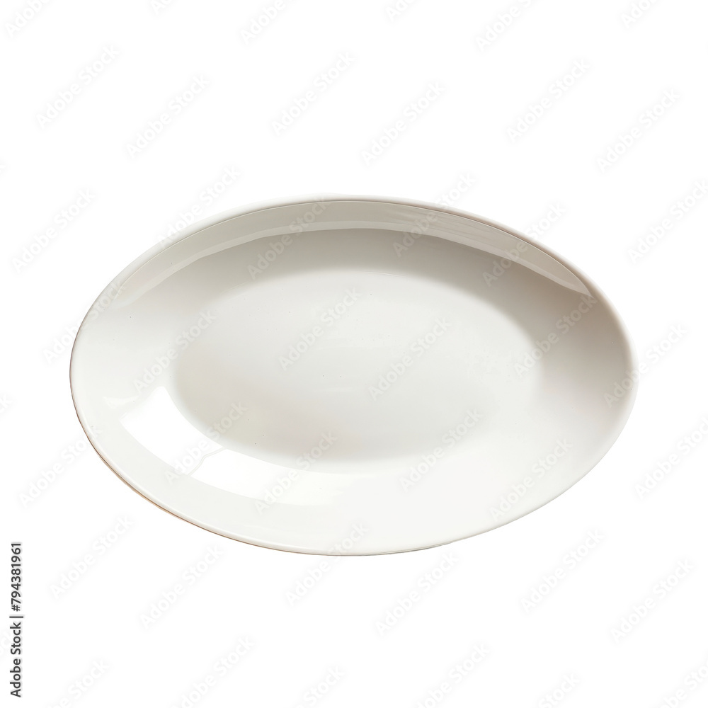 A sleek long white plate set against a clean transparent background isolated on transparent background