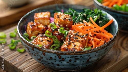 Sesame topped Tofu in a Bowl Wholesome and Plant Based Cuisine photo