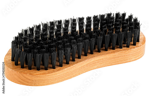 Wooden brush for cleaning clothes isolated on a white background. Brown brush for footwear.