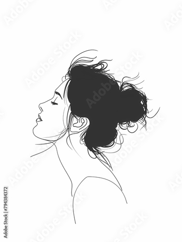 Simplified Female Profile Line Art Stylized Woman's Silhouette in Black and White Minimalist Woman's Face Contour Drawing Elegant Female Portrait in Line Illustration