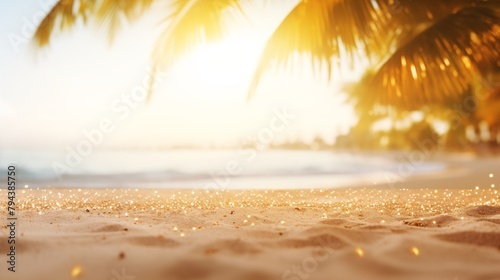 Tropical summer sand beach and bokeh sunlight. © hamad