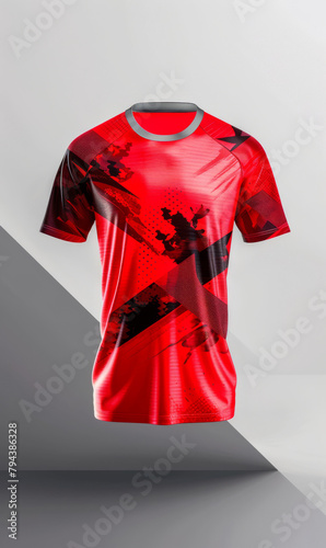 Soccer jersey 3d designed with printing, front view, isolated background.