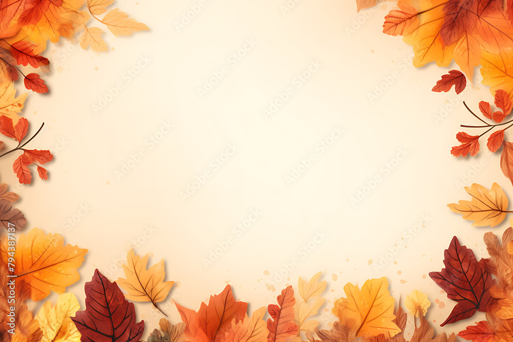 Tranquil autumn landscape illustration with vibrant orange foliage, scattered leaves, and distant misty mountains. Generative AI Tranquil autumn landscape illustration with vibrant orange foliage, scattered leaves, and distant misty mountains. Generative AI