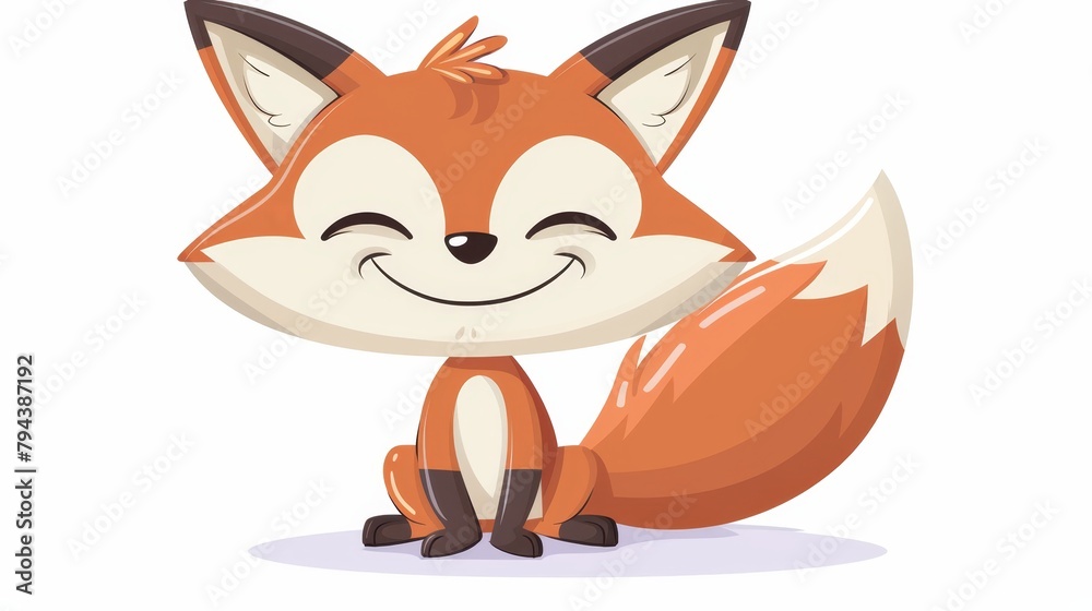 Fototapeta premium A cute little fox sitting down with closed eyes and a smiling face